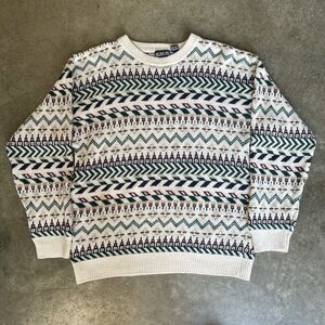 RARE VINTAGE 90s MULTIPATTERNED BOHO INDIE HONORS GRAPHIC SWEATER